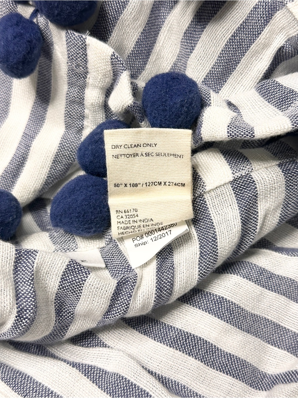 Anthropologie Pom Tassel Striped Curtain Navy - Picture 6 of 6